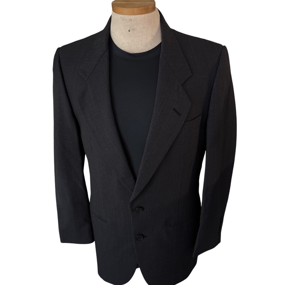 International passport Vintage Men Gray Plaid Two Button Wool Blazer Jacket